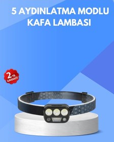 Resim 300 Lümen Sensörlü Led Kafa Lambası Usb Şarjlı Sos Modlu Çok Renkli 