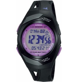 Resim Casio Str-300-1cvdf Quartz Silikon Siyah Mor Kadran 35 Mm Spor Kadın Kol Saati Siyah 