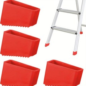 Resim 1 Adet Kırmızı Evrensel Kaymaz Merdiven Ayak Koruyucu Ped, Teleskopik ve Katlanır Merdivenler için Ağır Hizmet Tipi Balık Sümük Desenli Çekiş Kılıfı, Dayanıklı Çizilmez Basamak Aksesuarları 