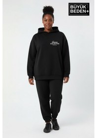 Resim Süperlife Kadın Büyük Beden Rahat Kalıp Hoodie -unified Baskılı Kapüşonlu İncesweatshirt Spr26bswk968 Siyah 