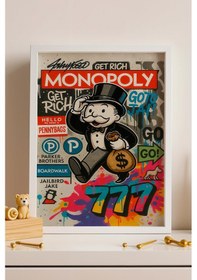 Resim Monopoly Get Rich Çerçeveli Tablo Angel Number 777 Genç Girişimci Yatırımcı Ofisi Dekoru Street Art 