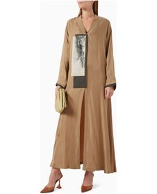 Resim Lava Design Işlemeli Ipek Abaya Modern Ve Geleneksel Estetiği Bir Arada Sunuyor Kahverengi 