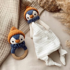 Resim Amigurumi Müslin Uyku Arkadaşı Penguen - Çıngırak 