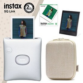 Resim Fujifilm Instax SQ Link Beyaz Yazıcı - 10'lu Square Film - Kılıf ve Pleksi Çerçeve 