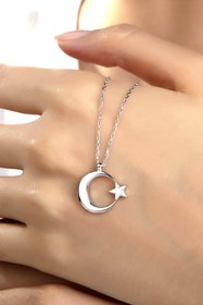 Resim Gümüş Vadisi Kadın Orjinal 925 Ayar Gümüş Zirkon Taşlı Ayyıldız Model Kolye 
