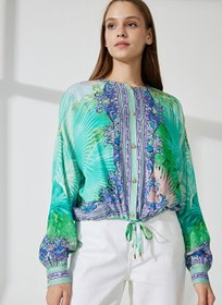 Resim Just Cavalli Bisiklet Yaka Desenli Mint Kadın Bluz 74PBL234 