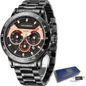 Resim Hanyang Siyah Gül Lıge Moda Erkekler Izle Üst Marka Lüks Spor Kuvars Chronograph Kol Saatleri Rahat Tüm Çelik Aydınlık Izle Religio Masculino (Yurt Dışından) 