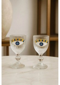 Resim 2 Li Kristal Cam Kahve Yanı Su Bardağı Nazar Göz Bardak 75ml Şeffaf 