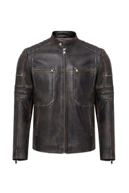 Resim Morant Erkek Kahverengi Vintage Slim-fit Deri Ceket - Kahverengi / M 