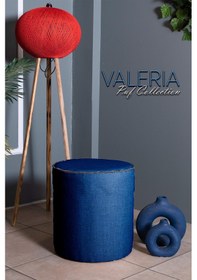 Resim VALERİA MAVİ KETEN KUMAŞ YUVARLAK PUFF &BENCH&KOLTUK&TABURE&POFUDUKYATAK ODASI PUF MODELLERİ 