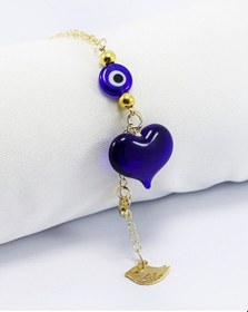 Resim Lacivert Murano Cam Kalp Nazar Boncuklu Gold Renkli Araba Dikiz A 