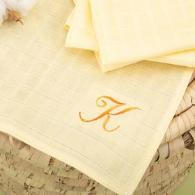Resim 5'li K Harf Nakışlı Mendil Set - Sarı Muslin 