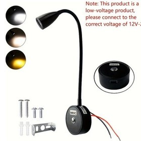 Resim Boatshop1 Rv'ler İçin 029 Siyah 1 Adet Esnek Boynuzlu Led Okuma Lambası Dokunmatik Ayarlanabilir 3 Renk Modu Hafıza Fonksiyonu Dc12 24v Kampçılar Seyahat Römorkları İçin 
