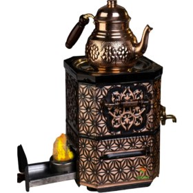 Resim Safir Çay Kazanları Jel Isıtıcılı Bakır Demlikli Bahçe Semaveri 