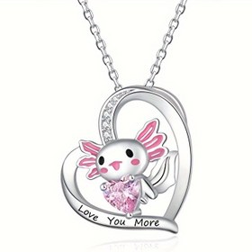 Resim Kadınlar için Sevimli Semender Kolye ve Pembe Kalp Vurguları - Günlük & Parti Kullanımı İçin Çinko Alaşım Minimalist Takı, Ona Yıl Boyu Hediye 