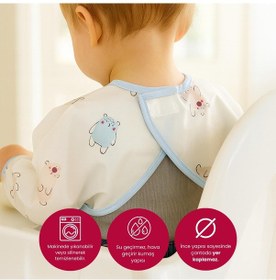 Resim Desenli Sıvı Geçirmez Uzun Kollu Mama Ve Aktivite Önlüğü Su Geçirmez Tafetta Bebek Önlük Beyaz - Mavi 