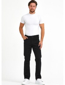 Resim Vikingsjeans Normal Kesim Fermuarlı Geniş Paça Yüksek Bel Siyah Baba Örme Kumaş Kot Pantolon Siyah 