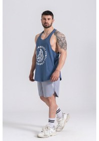 Resim Gymwolves Erkek Spor Atleti Stringer Workout Tanktop Indigo Wolf Serisi-Indigo 