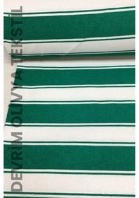 Resim Devrim Olivya Tekstil Yeşil-beyaz Çizgili Özel Dikim Lüks Halkalı Branda Balkon Perdesi Beyaz - Yeşil 