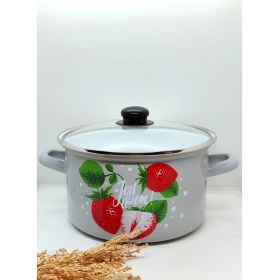 Resim Ebruli Emaye ÇİLEK Emaye Tencere 5 litre 24 cm 