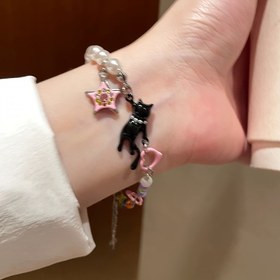 Resim 1 adet Sevimli Siyah Kedi ve Pembe Yıldız Boncuklu Bileklik Kadınlar İçin - Parıldayan Boncuklarla Şirin Karikatür Tasarımı, Dayanıklı Günlük ve Parti Takıları, Rahat Kıyafetler İçin Eğlenceli Aksesuar, Kedi Takıları, Parti Aksesuarı, Şirin Tasarım, Parıldayan Boncuklar, Cadılar Bayramı, Şükran Günü, Noel, Paskalya, Sevgililer Günü, Anneler Günü, Babalar Günü, Mezuniyet, Yeni Yıl, Bahar Festivali 