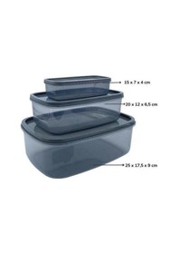 Resim Vos Versa Dikdörtgen Şeffaf Kilitli Saklama Kabı Seti Füme 3'lü Füme 