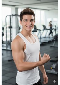 Resim Lüx Wood Lüx Erşah Erkek Pamuklu Likralı Sporcu Sırt Atlet - Kod: 503 Beyaz 