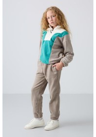 Resim Tommy Life Koyu Bej Kalın Yumuşak Dokulu Standart Fit Nakışlı Polar Kız Çocuk Eşofman Alt - 75155 Koyu Bej 