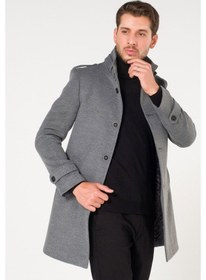 Resim Slimfit Ezel Model Kışlık Düz Gri Kaşe Kaban Palto Renkleri Var-Gri 