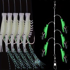 Resim 1 adet Balık Jig İpi 5 Yem saç tokası ile, Luminous Bionic Karides İpi saç tokası, Balıkçılık Aksesuarları 
