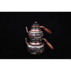 Resim Erzincan El İşlemeli Bakır Çaydanlık No:2 Mineli Çok Renkli 