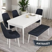 Resim Canisa Concept Eta Serisi 80 x 132 cm Açılabilir Mdf Mutfak Masa Takımı Beyaz Masa 4 Sandalye ve 1 Bench 