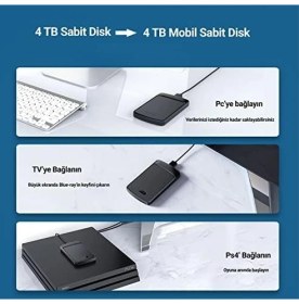 Resim Usb3.0 2.5 Inç HDD SSD Harici Slim Harddisk Kutusu, 2020U3-BK, Siyah 