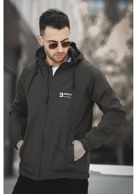 Resim Oksit Mmx Baskılı Suya Dayanaklı Slim Fit Erkek Kapüşonlu Mevsimlik Mont Yağmurluk 001 