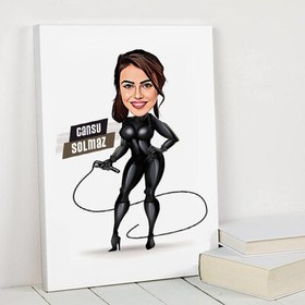 Resim Kırbaçlı Deri Kıyafetli Kadın Karikatürlü Kanvas Tablo 