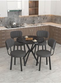 Resim Mygusi Azra Mutfak Masa Takımı 90 Cm Bendir Masa + 4 Sandalye Antrasit 