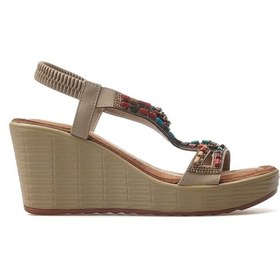 Resim Guja Kadın Taş Detaylı Dolgu Topuklu Günlük Sandalet 25y 25y155-2 Z Bej Bej 
