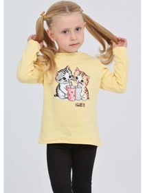 Resim Toontoy Kız Çocuk Regular Fit Bisiklet Yaka Baskılı Sweatshirt - Tk24803 Açık Sarı 