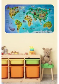 Resim Eğitici Dünya Haritası Dünya Atlası Çocuk Ve Bebek Odası Duvar Sticker -60x105-3800 - Renkli Çok Renkli 