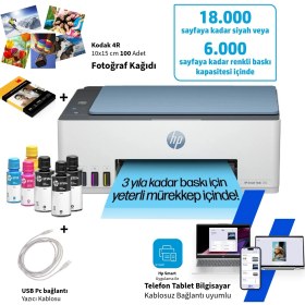 Resim Hp Çok Fonksiyonlu Kablosuz Renkli Tanklı Yazıcı Wi-Fi Direct USB Bağlantılı Akıllı Telefon Destekli Tarayıcı Fotokopi Özellikli Ev Ofis Tipi Yazıcı 