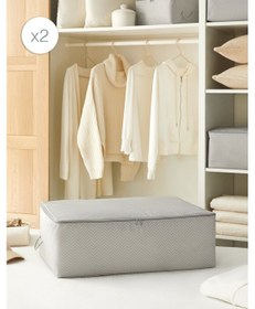 Resim Ocean Home Textile 2'li Büyük Boy Gri Balıksırtı Baza Altı Hurç Set 62 X 46 X 22 Cm Gri 