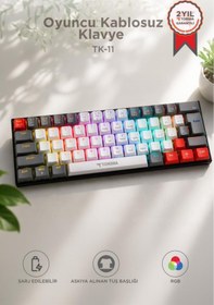 Resim Torima Oyuncu Klavyesi Rgb Işıklı Mekanik Şarjlı Kablosuz Blue Switch Q Klavye TK11 Beyaz 