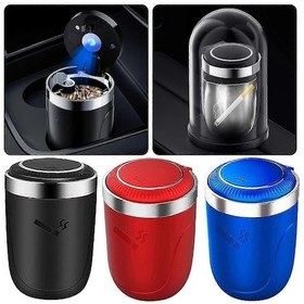 Resim Taşınabilir Duman Çıkarmayan Paslanmaz Çelik Araba Küllüğü, Kapaklı Ve Led Mavi Işıklı, Çoğu Araba Bardak Tutucusuna Uyar, Havalandırma Tutucu Mavi 