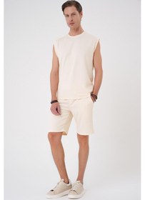 Resim Comfort Fit Bisiklet Yaka Esnek Pamuk Kolsuz Spor Bej Tişört Ts 898 Bej 