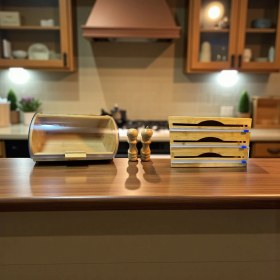 Resim Kitchenboost Bambu Ekmeklik Ekmek Dolabı - Streç Flim Folyoluk Tuzluk Karaberlik 4 Lü Set 