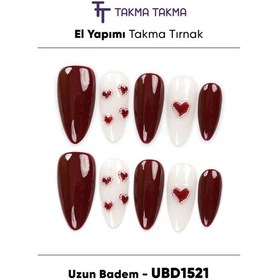 Resim 10'lu Bordo Uzun Badem Ubd1521 Tekrar Kullanılabilir El Yapımı Protez Takma Tırnak L 