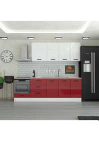 Resim 245 Cm Mutfak Dolabı Mdf Kapak Tezgah Dahil Yrkn245 101 Kırmızı 