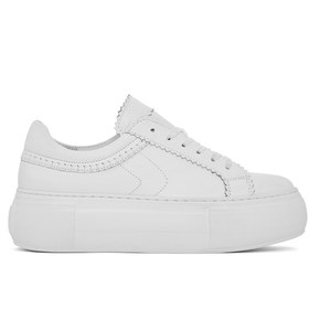 Resim Derimod Kadın Beyaz Bağcıklı Kalın Tabanlı Deri Sneaker 25SFD371318 