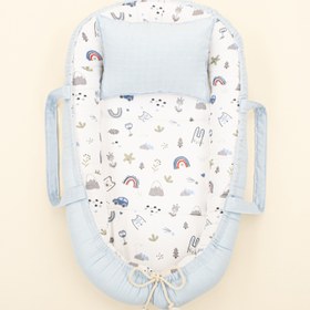 Resim Babynest ve Yastık - Çift Taraflı - Mavi Muslin - Mavi Kedi 