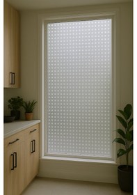 Resim Technosmart 45x150cm Şeffaf Kare Desenli Buzlu Cam Kaplama Filmi Mutfak Ofis Pencere Banyo 